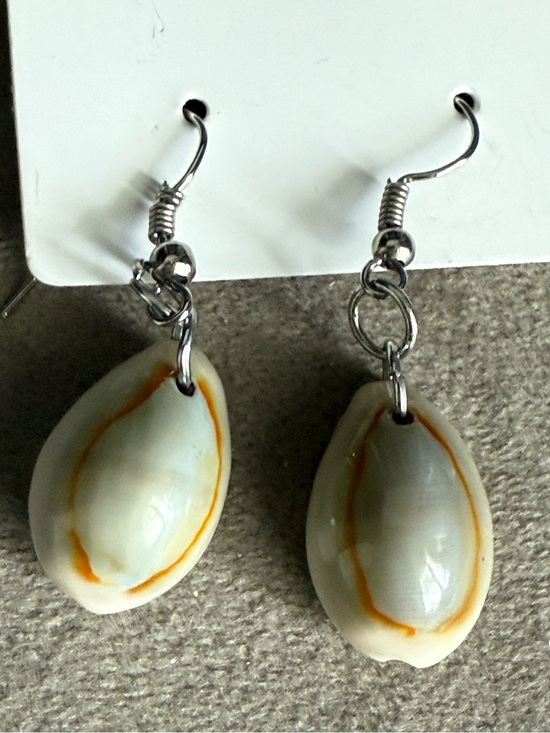 Jewelry - Handmade Cream and Orange Shell Drop Earrings